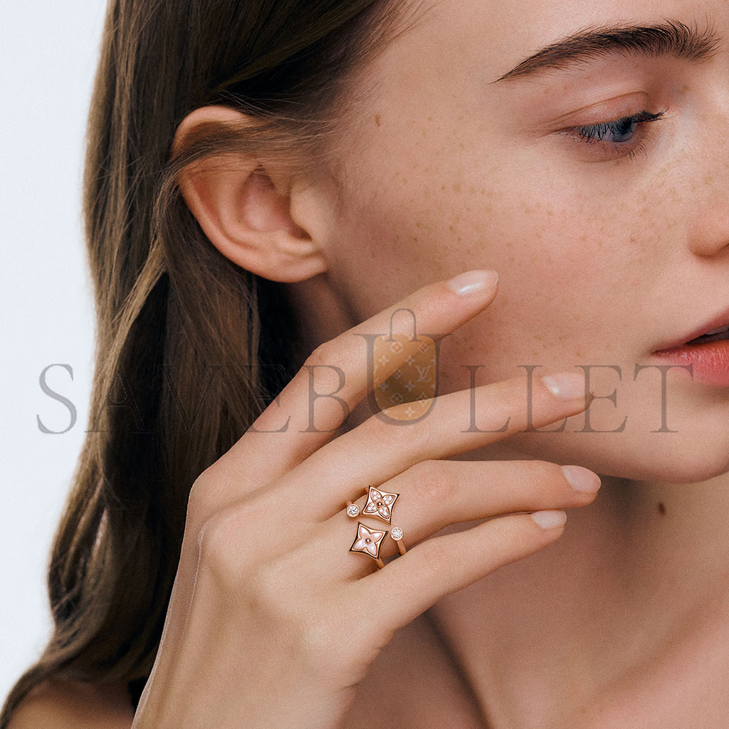 l**is V*t*n color blossom mini star rose gold, pink mother-of-pearl and diamond ring q9n07a